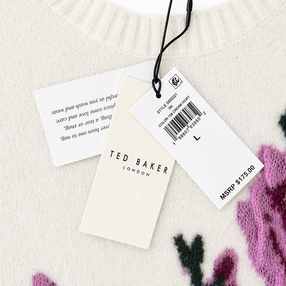 Ted Baker Floral Sweater Womens L Ivory Knit Crewneck NWT Soft Cozy - Picture 6 of 6